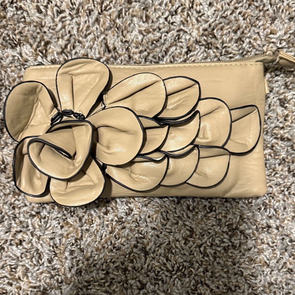 Elegant Tan Clutch with Floral Design